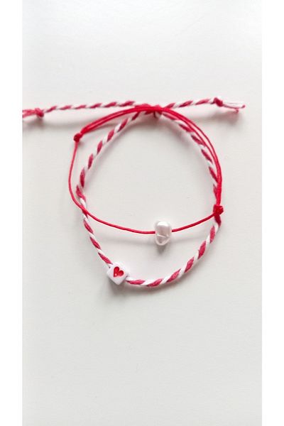 Atolye Ferda Red String Lucky Bracelet with Pearls Marteniçka Bracelet