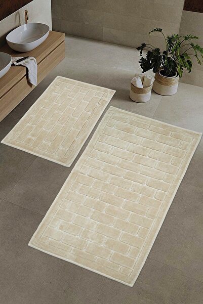 Hevia Home Σετ Χαλάκι Μπάνιου 2 τεμαχίων από Φυσικό Βαμβάκι Χαλί Μπάνιου Μπεζ