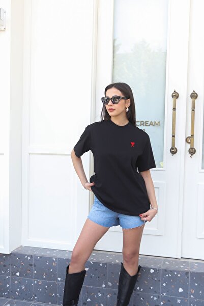 DelVino Kalp İşlemeli Oversize Tişört