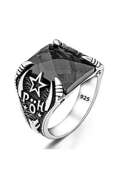 Birinci takı aksesuar Siyah Taşlı Polis Özel Harekat Gümüş Yüzük