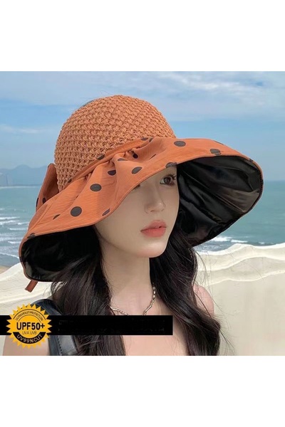 Shopiolog Γυναικείο καπέλο με γείσο πουά - φαρδύ γείσο, προστασία από υπεριώδ...