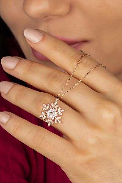 Else Silver Markiz Taşlı Kar Tanesi Gümüş Kolye