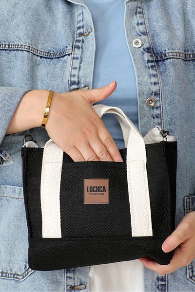 Bestenur Black Canvas Shoulder Bag 990 - With Pocket