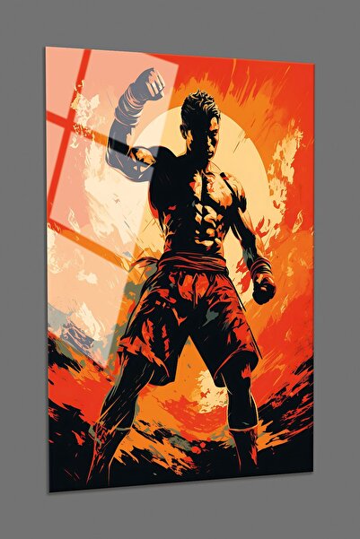 BV DEKOR Γυάλινος πίνακας ζωγραφικής με θέμα τον αθλητή κικ μπόξ - Διακοσμητι...