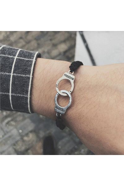 Herşey Nota Freedom Silver Colored Braided Bracelet Handcuffs