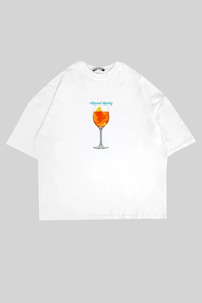 Bak Moda Λευκό Oversize Unisex T-Shirt - Aperol Sptritz Printed