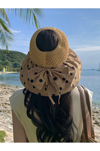 Shopiolog Wide Brim Polka Dot Visor Hat - UV Protection, Vacation and Pool Sea Travel Beach Hat