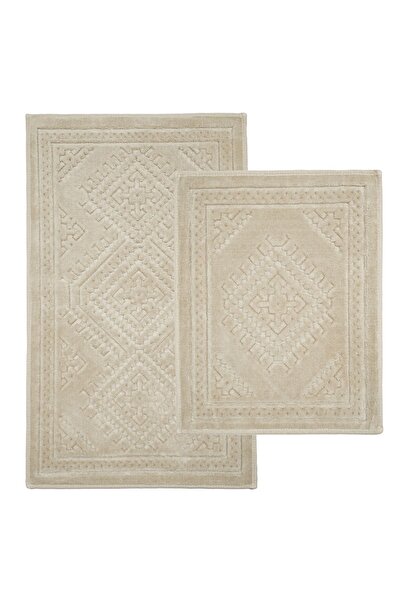 Hevia Home Σετ Χαλάκι Μπάνιου 2 τεμαχίων από Φυσικό Βαμβάκι Χαλί Μπάνιου Μπεζ