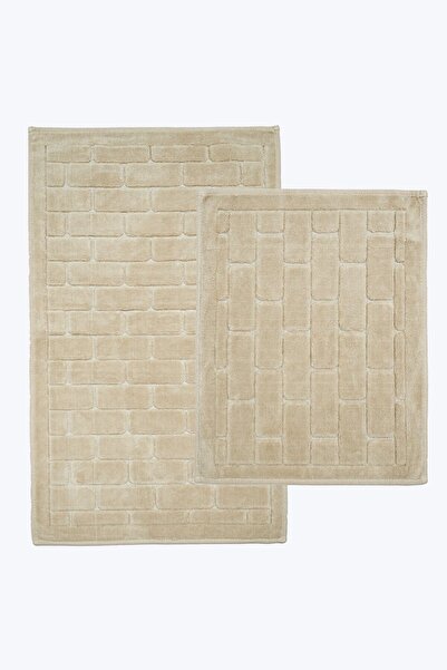 Hevia Home Σετ Χαλάκι Μπάνιου 2 τεμαχίων από Φυσικό Βαμβάκι Χαλί Μπάνιου Μπεζ