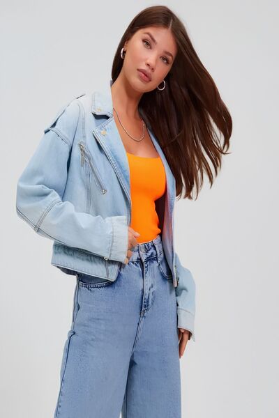 Baluxe Orange Square Collar Thick Strap Women's Knitwear Blouse