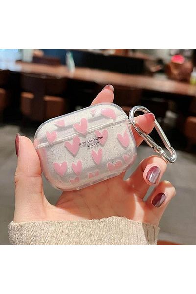 daystar Tiny Pink Heart Transparent Earphone Case Compatible with AirPods 3Rd Generation