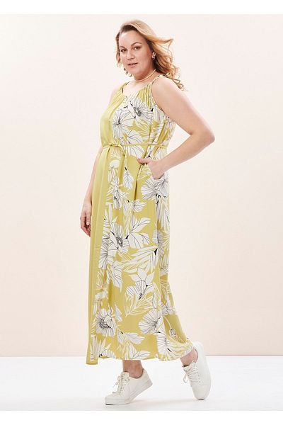 EVEN plus size فستان فيسكوز مقاس كبير مزين بالزهور باللون الأخضر