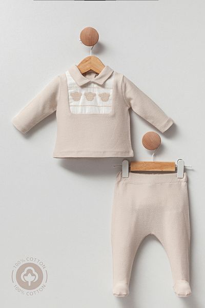 Cassiope Three Teddy 2-Piece Set for Baby Boy - 2 Months, 3 Months, 6 Months Beige