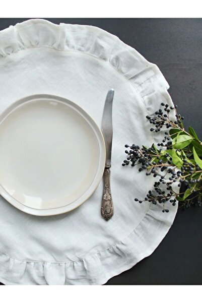EVYA 100% Cotton Raw Linen Frilly Vintage 2-Piece American Service Supla Round 40 Cm