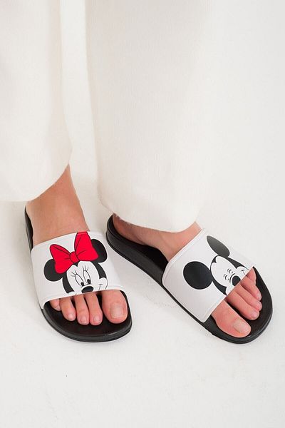 ALTUNTAŞ Παντόφλες Mickey & Minnie Figure Ανατομική Χοντρή Σόλα Νέας Σεζόν Γυναικείες-Κοριτσίστικες - Λευκές