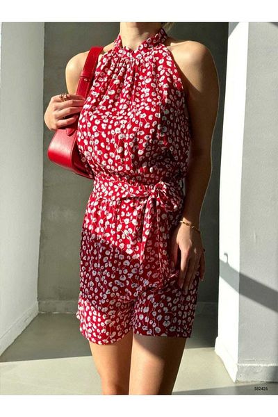 SHEYMA Viscose Shorts Jumpsuit - Loose Fit and Floral Pattern