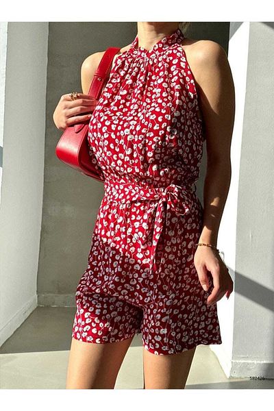 SHEYMA Viscose Shorts Jumpsuit - Loose Fit and Floral Pattern