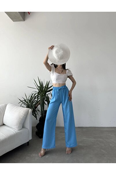 SUSEEMODA بنطلون بتفاصيل رباط عالي الخصر باللون الأزرق