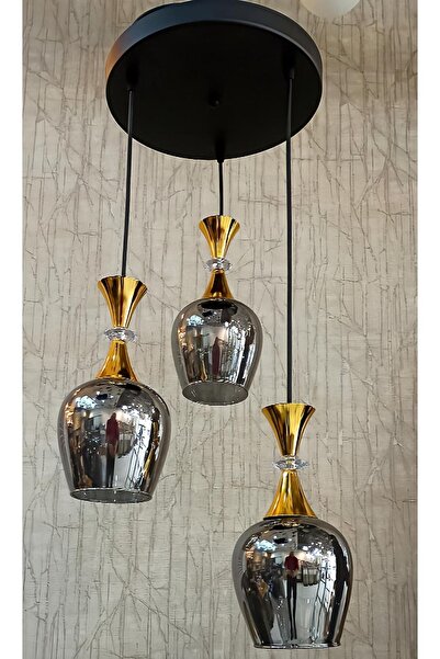 TREND 3lü Gold Laleli Sarkıt Modern Avize