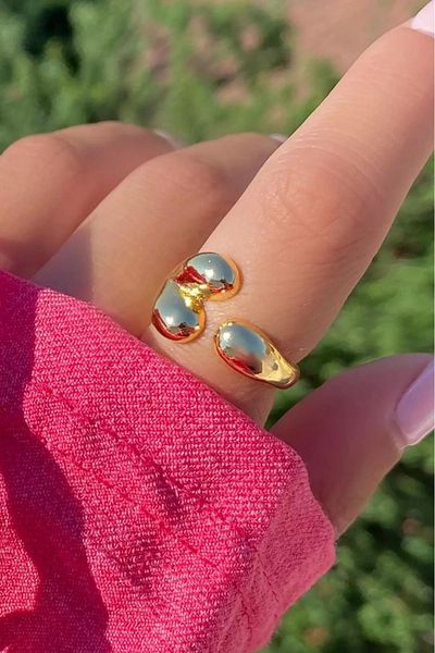 Only Vogue Gold Colored Heart Figured - Adjustable Metal Ring, 2 Years Warranty Certificated