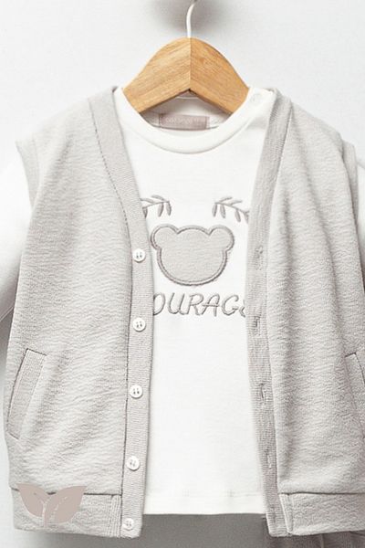 Cassiope Mini Prince 3-piece Set Sweat, Vest, Trousers 100% Cotton 6 months-9 months-12 months Baby Boy-9 Months - Gray