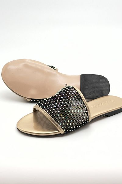 Shoebutik Vesto Gold - Papuci de damă cu detalii în piatră