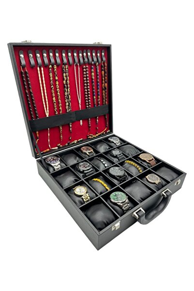 sezginkutuveaksesuar Saat Tesbih Kolye Çantası 20 li Siyah Deri