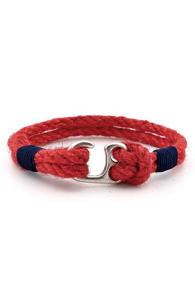 Solfera Men's Bracelet M055A - Red Rope, Navy Blue Braid, Metal Hook
