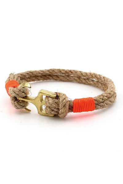 Solfera Men's Bracelet M058B - Beige, Rope Orange Braid, Yellow Color Metal Anchor Sailor