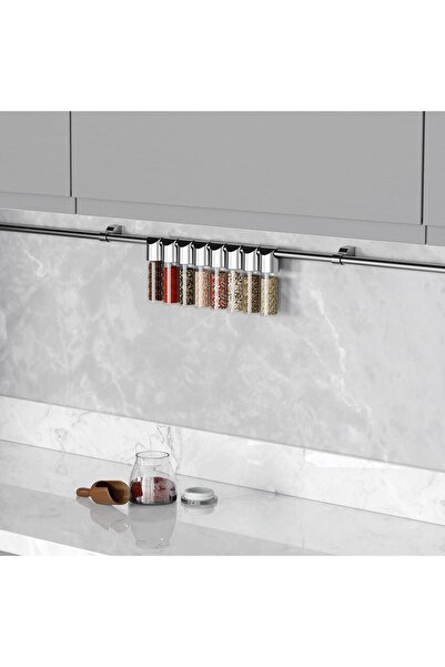 STARAX Pirinç Üstü Kaplama Tezgah Üstü 8'li Baharat Seti Krom S-4012