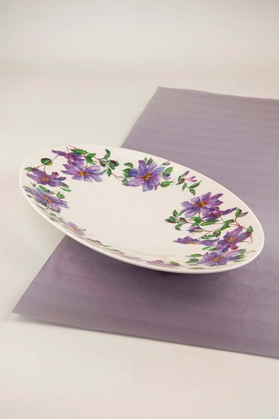 Bursa Porselen Dekor Clematis Large Size Porcelain Boat with Plate