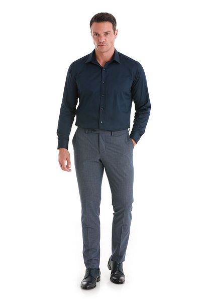 Hatemoğlu Navy Slim Fit σατέν πουκάμισο - 100% βαμβάκι, μακρυμάνικο, λεπτός γιακάς