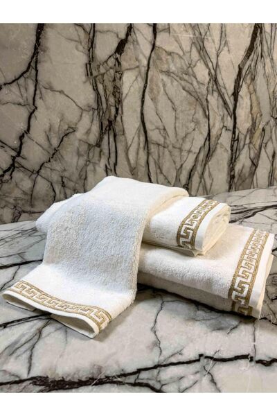 Creativehome Anka Lüks İşlemeli 3 lü Banyo Havlu Takımı Set
