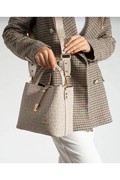 Just Polo Women's Stone Color Adjustable Strap Hand and Shoulder Bag -Nb2055