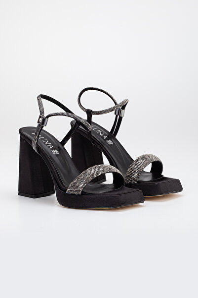 LİLLA High Heeled and Rhinestoned Thick Platform Women's Evening Dress Shoes