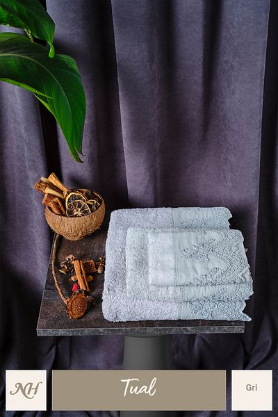 Nazik Home Πετσέτα χεριών με κεντημένη τούλι (30 X 50 cm)