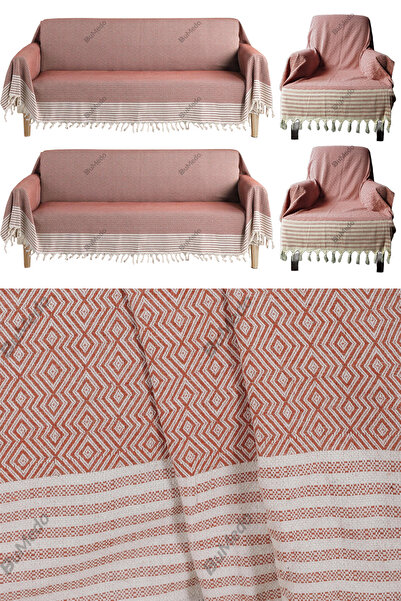 Bumedo طقم غطاء أريكة سرير منسوج من القطن فردي وثلاثي من Buldan Work 3-3-1-1 بلاط