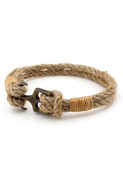 Solfera Beige Bronze Metal Anchor - Rope Cream Color, Men's Bracelet M058C