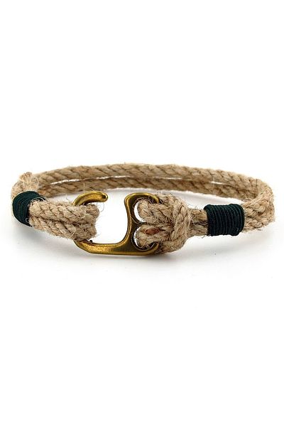 Solfera Beige Men's Bracelet - Rope Green Braid with Bronze Metal Hook M057B