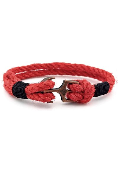 Solfera Men's Bracelet - Red Rope, Black Braid, Copper Colored Metal Anchor, Sailor M056D