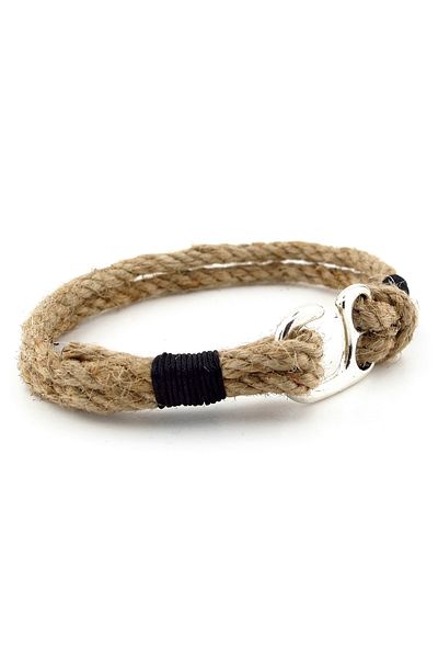 Solfera Men's Bracelet M057A - Beige Rope, Black Braid, Metal Hook