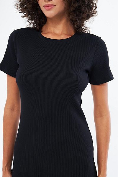 Chandraswear Black Long Short Sleeve Women's Dress - Summer
