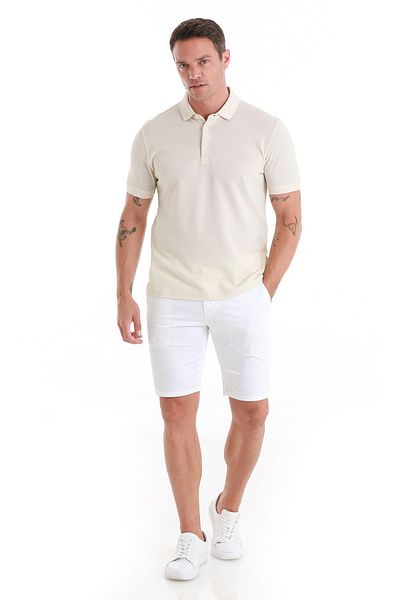 Hatemoğlu Beige Polo Neck Mercerized Regular Fit 100% Cotton T-Shirt