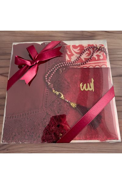 SOLAKLARGROUP 4-Piece Bridal Bundle Set - Needle Embroidered Prayer Cloth, Cotton Prayer Mat, Dowry, Gift and Mawlid