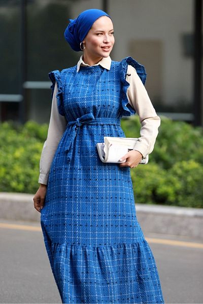 Bestenur Indigo Kayla Salopet 584 - Ruffled Sleeves
