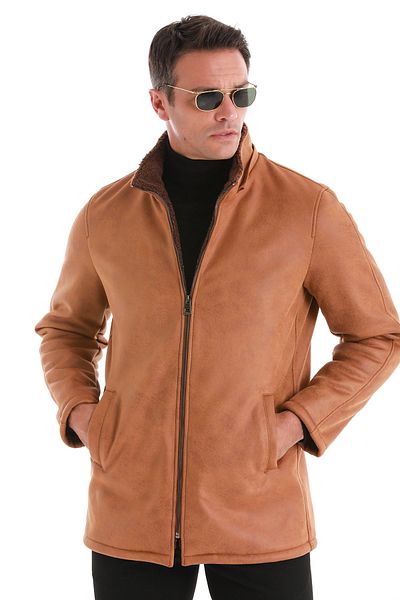 Hatemoğlu Hakim Collar Slim Fit Brown Leather Hooded Coat