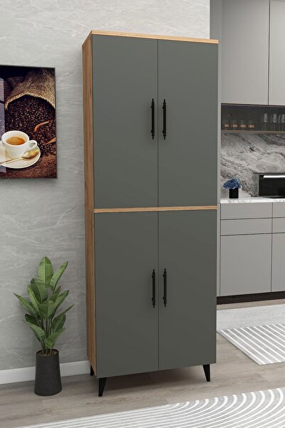 Enda Home 6 Raflı 4 Kapaklı Çok Amaçlı Dolap Atlantik Çam - Antrasit