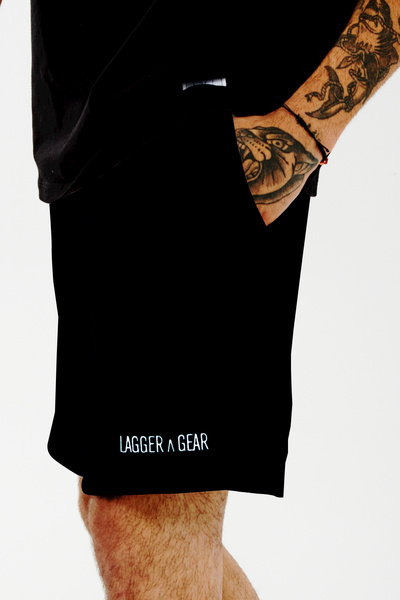 Lagger and Gear Unisex Embroidery Detailed Black Shorts