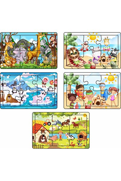 İmpivo 5'li Set Çocuklar İçin Ahşap Puzzle