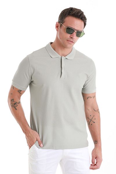 Hatemoğlu Μπλουζάκι με γκρι γιακά Polo Regular Fit 100% βαμβακερό